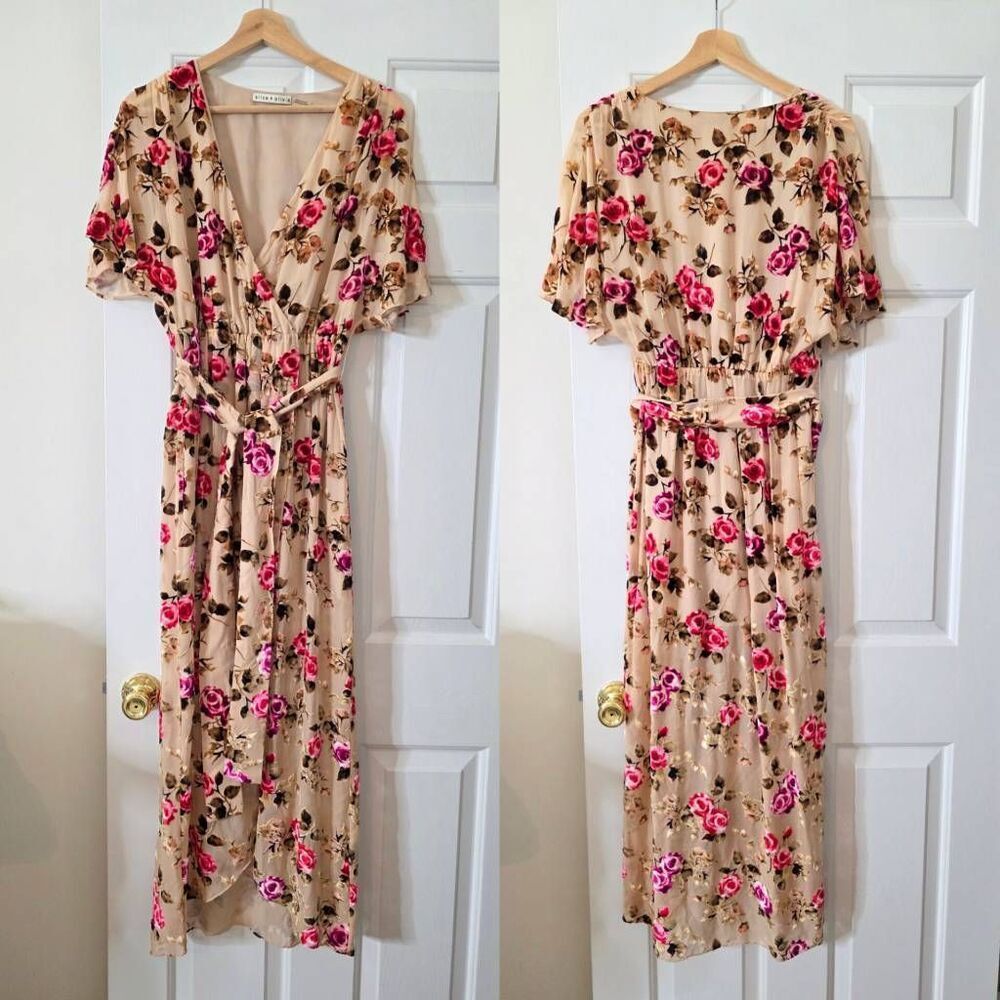 Alice + Olivia Clarine Wrap Midi Dress Floral Size 6